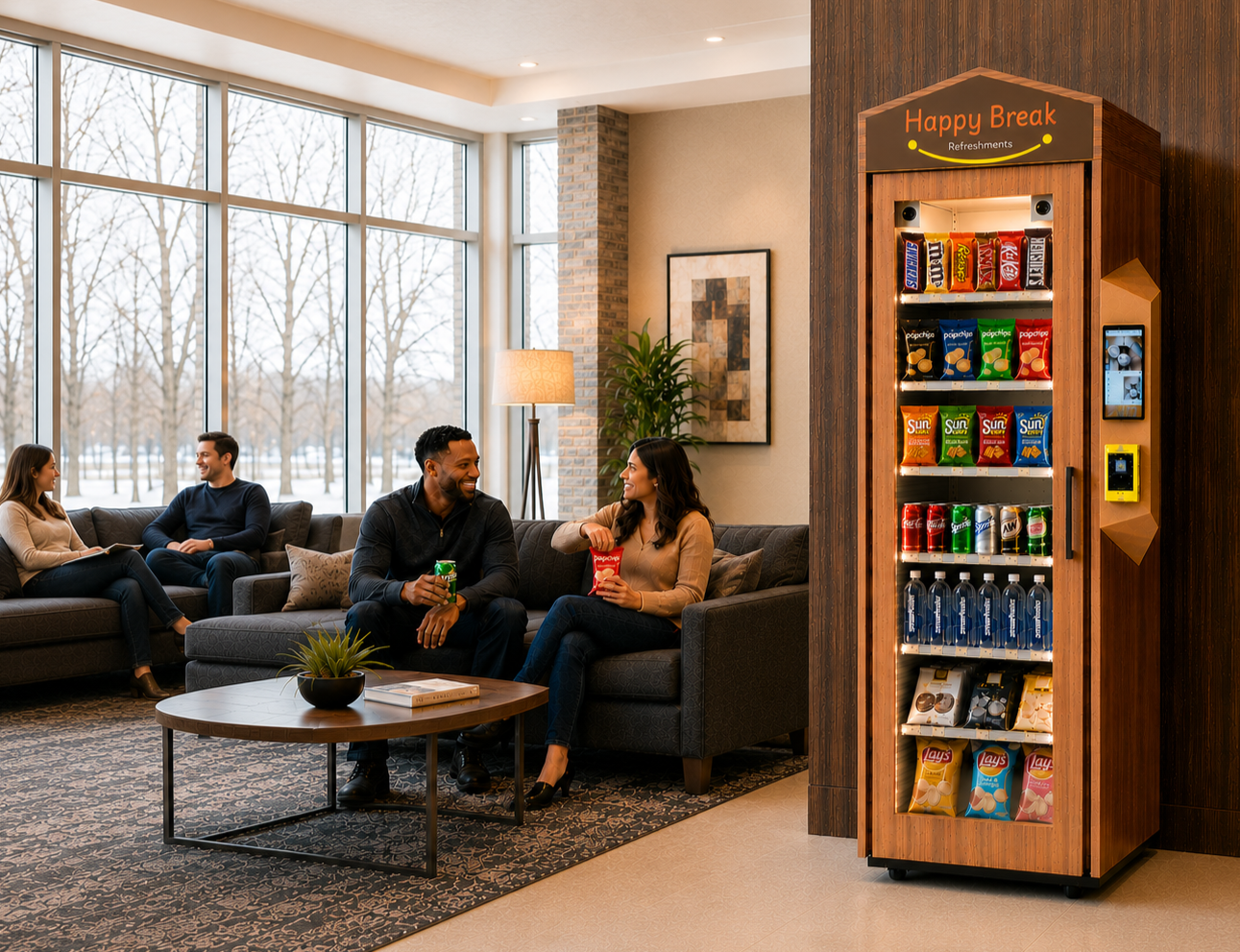 Smart vending machine in a lounge setting