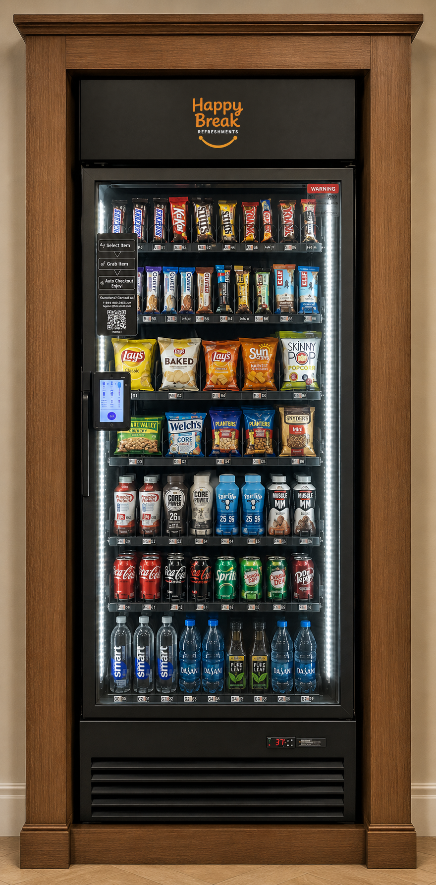 Tap-grab-go Smart Cooler with an integrated wood surround